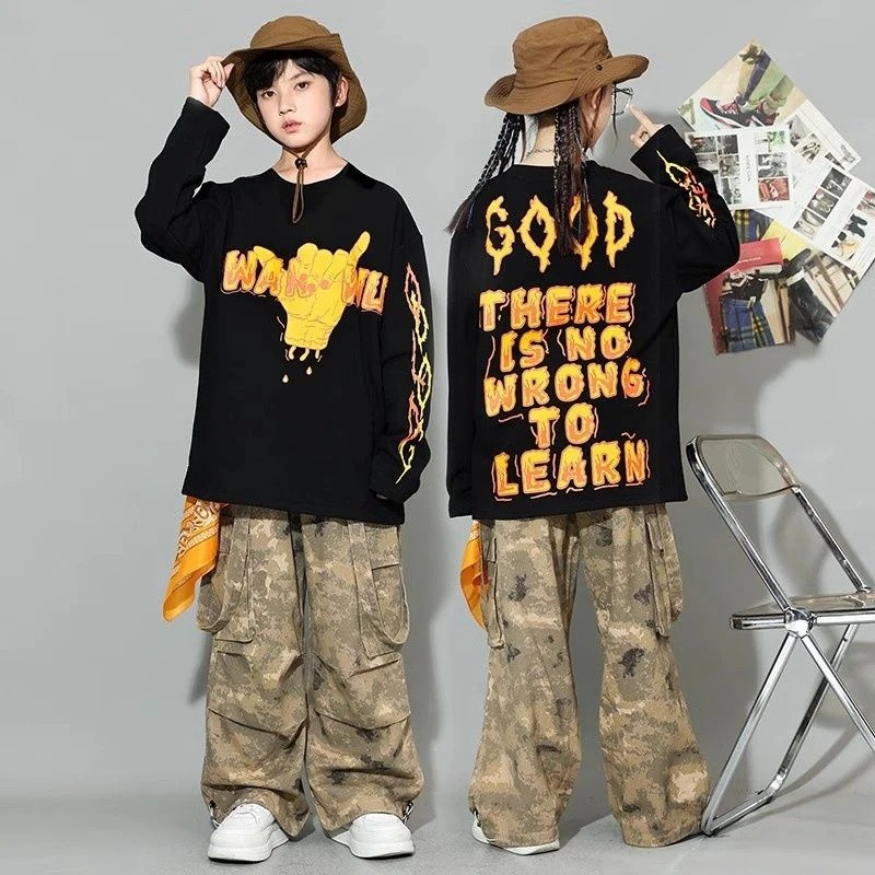 子供の街のダンスのファッション服のヒップホップのスーツのhiphopのゆったりした衛の女の子のジャズのダンスの子供のショーの公演服 子供の街のダンスのファッション服のヒップホップのスーツのhiphopのゆったりした衛の女の子のジャズのダンスの子供のショーの公演服