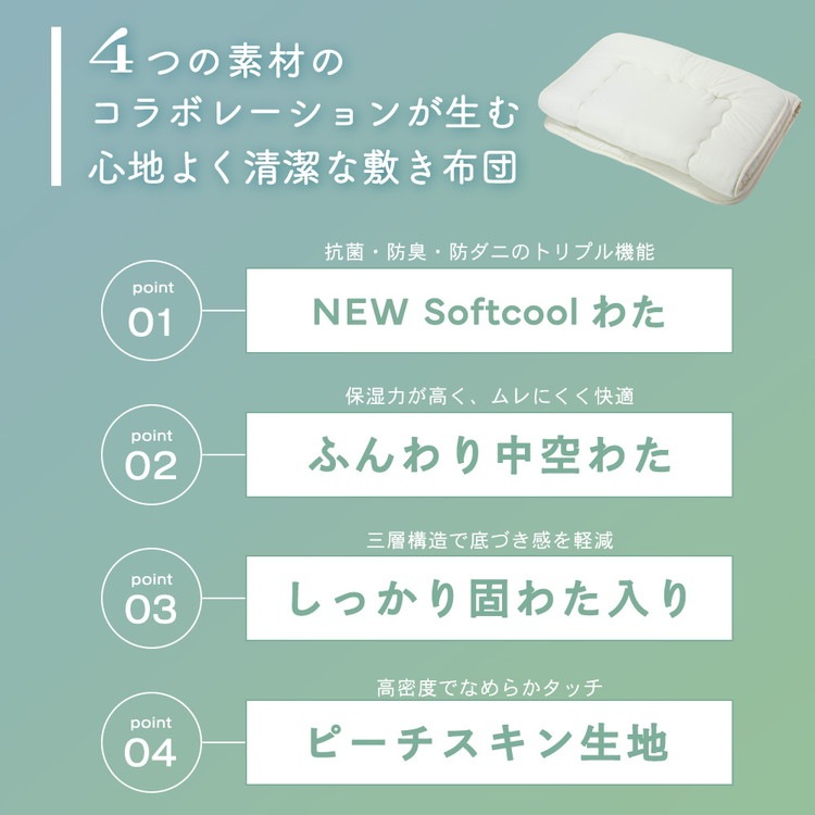 抗菌防臭・防ダニ敷布団 ダブル 140×210cm 清潔敷布団 NEW Softcool綿 固綿 ピーチスキン加工 敷布団 しきふとん 寝具 シンプル 布団 マットレス不要 敷き布団 布団 ふとん 抗菌防臭・防ダニ敷布団 ダブル 140×210cm 清潔敷布団 NEW Softcool綿 固綿 ピーチスキン加工 敷布団 しきふとん 寝具 シンプル 布団 マットレス不要 敷き布団 布団 ふとん