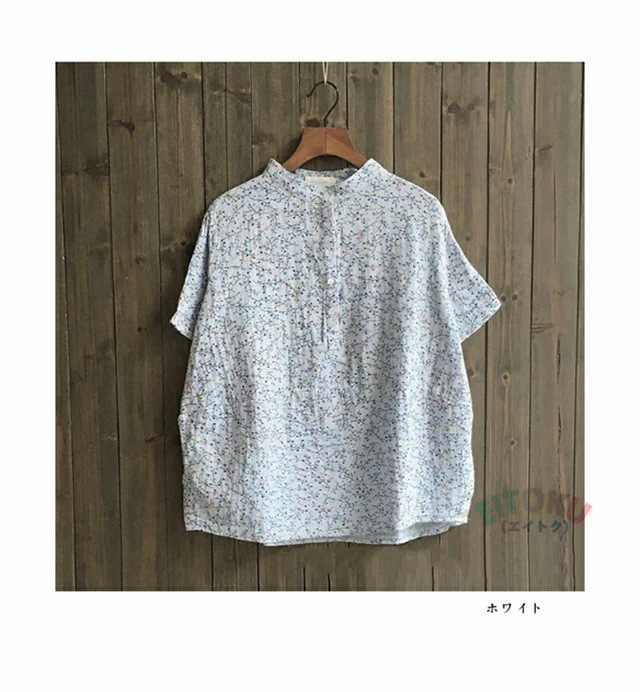 ブラウス シャツ 半袖 スタンドカラーシャツ レディース 綿 スウェット コットン トップス カジュアル 春 夏 秋 柔らかい 大人 かわいい ナチュラル バンドカラーシャツ 総柄 プルオーバー 柄ブ ブラウス シャツ 半袖 スタンドカラーシャツ レディース 綿 スウェット コットン トップス カジュアル 春 夏 秋 柔らかい 大人 かわいい ナチュラル バンドカラーシャツ 総柄 プルオーバー 柄ブ