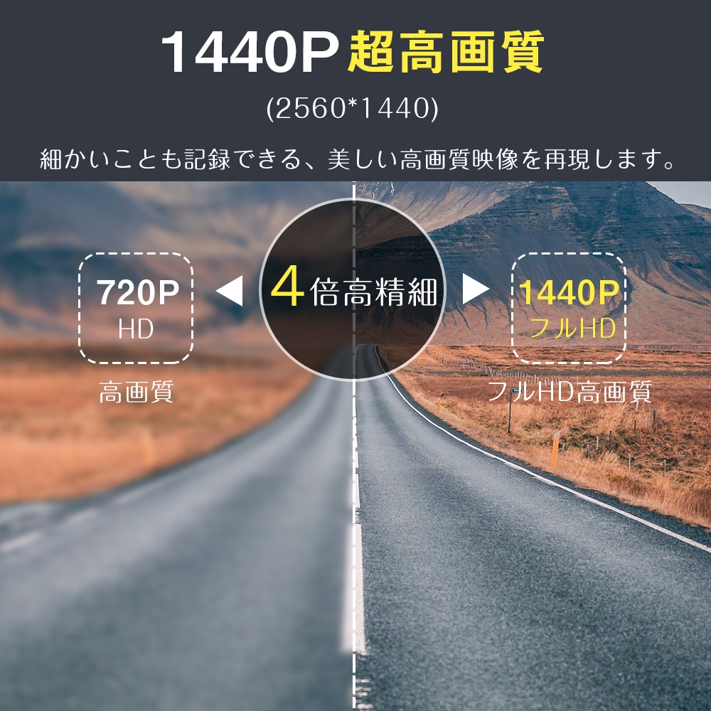 ドライブレコーダー 前後カメラ ドラレコ 64GB SDカード 高画質 車載カメラ 3カメラ バックカメラ Gセンサー HD 動画 記録 1440P 駐車監視 同時録画 ループ録画 常時 安全 安心