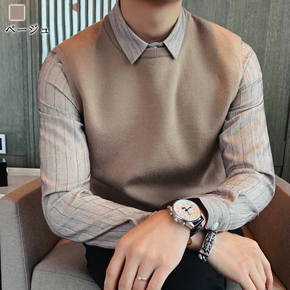 シャツ メンズ ドッキングニットベストシャツ オフィス 肌着 白 ネルシャツ スーツ 黒 カジュアル 春 ブランド 襟付き おしゃれ 冬 厚手 大きいサイズ 秋 ビジネス 長袖 フォーマル フランネル