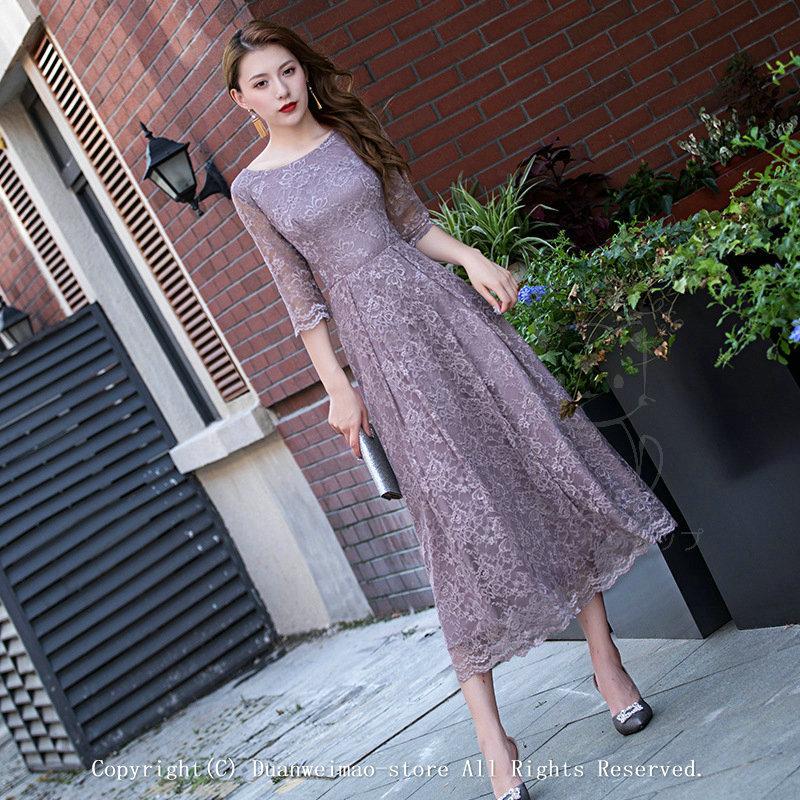 パーティードレス ドレス 結婚式 ワンピース 顔合わせ 服装 50代 総レース フォーマル 袖あり 同窓会 謝恩会 20代 30代 成人式 二次会 披露宴 全7色 XS3XL