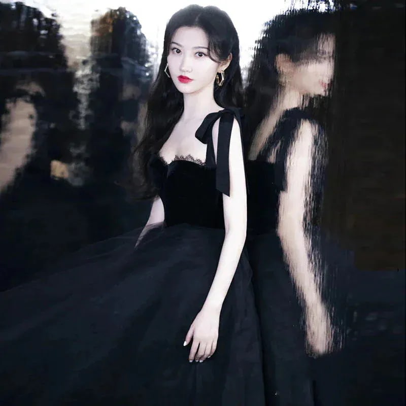 ブラックイブニングドレス2025新作上品な宴会司会者ワンピース 気質 結婚式 演奏会 発表会 卒業式 成人式 同窓会 ドレス