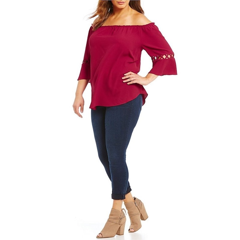 モアモア レディース トップス オフショルダー【Moa Moa Plus Off the Shoulder Woven Top】Sangria モアモア レディース トップス オフショルダー【Moa Moa Plus Off the Shoulder Woven Top】Sangria