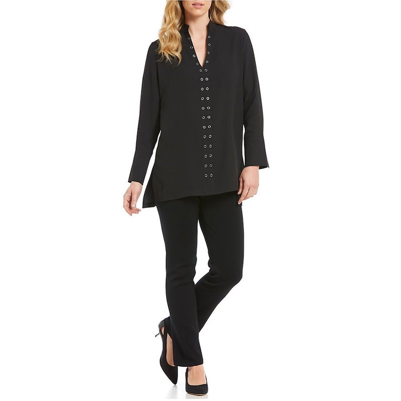 ミンウォン レディース トップス ブラウス・シャツ【Ming Wang Mandarin Collar Grommet Embellished Shirt】Black ミンウォン レディース トップス ブラウス・シャツ【Ming Wang Mandarin Collar Grommet Embellished Shirt】Black