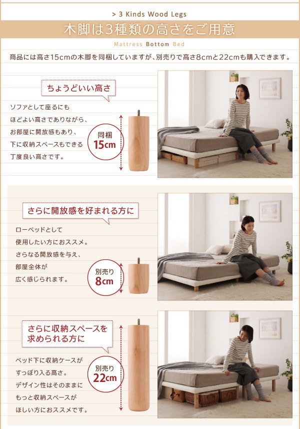 搬入/組立/簡単！選べる7つの寝心地！すのこ構造 脚付きマットレス ボトムベッド [プレミアム 2層ポケットコイルマットレス付き] キング [マットレス色]ブラック