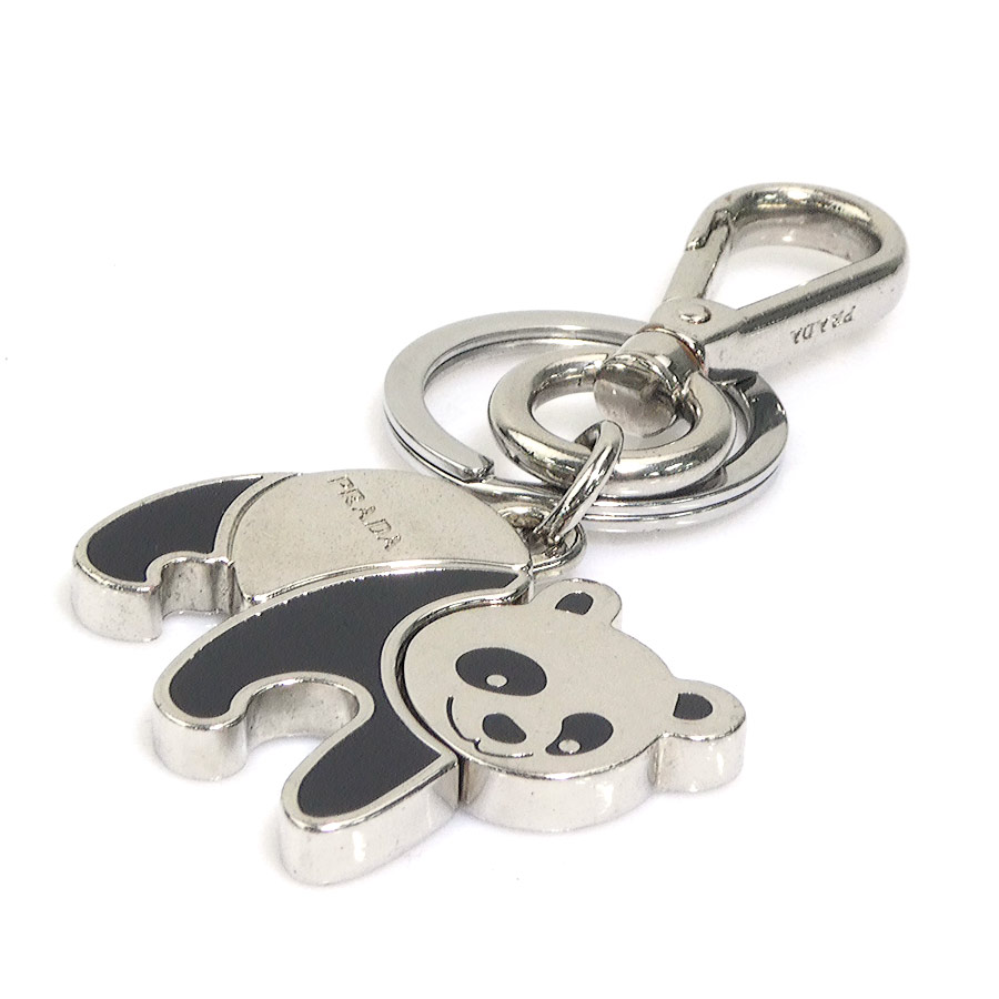 プラダ PRADA チャーム キーリング パンダ メタル シルバー×ブラック ユニセックス 56219a