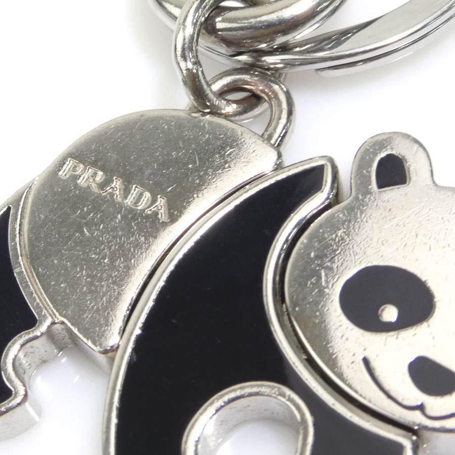 プラダ PRADA チャーム キーリング パンダ メタル シルバー×ブラック ユニセックス 56219a
