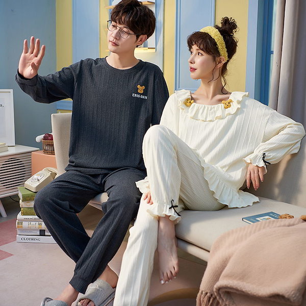 パジャマ 夏 可愛い ルームウェア 半袖 ペアルック お揃い レディース メンズ カップル 上下セット ペアパジャマ 綿 コットン 大きいサイズ  寝巻き おしゃれ 楽天市場】ペア パジャマ カップル ペア ルームウェア 夏 パジャマ 上下 セット 長袖 秋 お揃い 結婚祝い ... [レモンツリーセブン] 全10柄 男女 2着セット 秋冬 パジャマ カップル ペアルック ペア 綿 ルームウェア 可愛い プリント