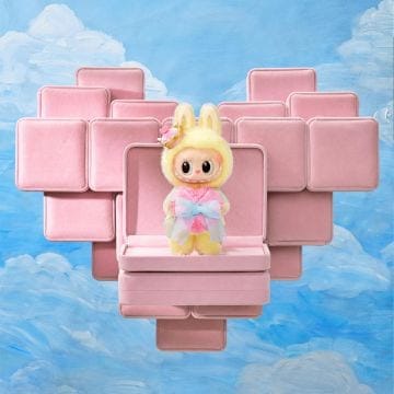 ポップマート　ラブブ　チェックメイト　黄色 POP MART LET'S CHECKMATE Labubu Yellow Pink Plush Vinyl