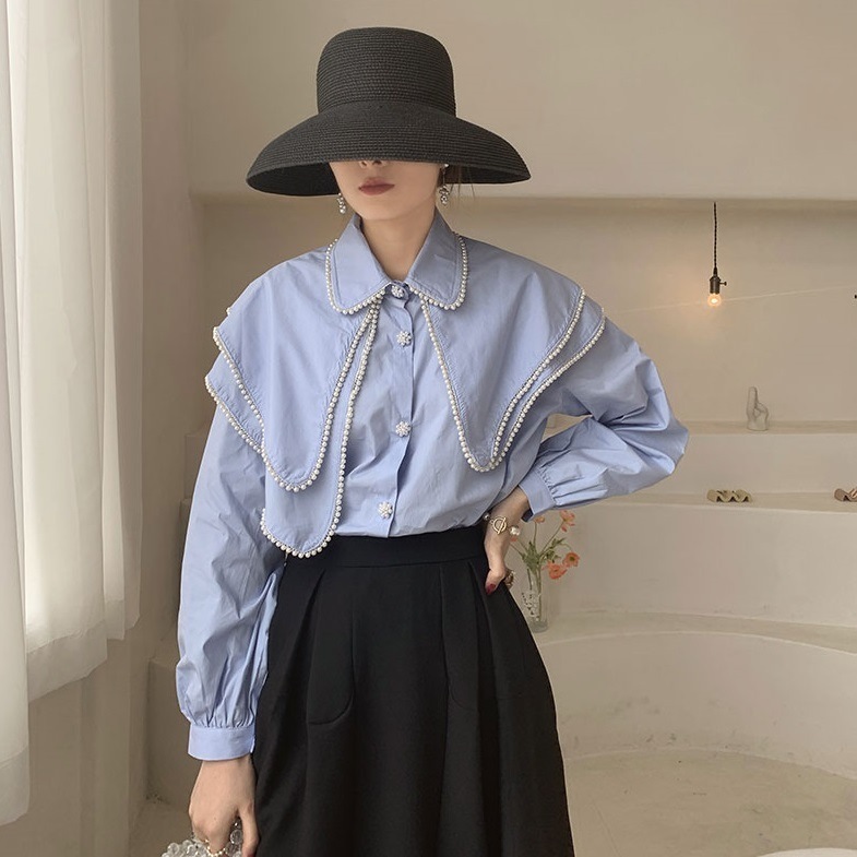 レディース 2層ビーズビックカラーブラウス ビーズネック フリルブラウス 長袖 ブラウス シャツ 大人可愛い ママコーデ ママファッション 韓国系 オルチャン 人気 トレンド 新作 レディース 2層ビーズビックカラーブラウス ビーズネック フリルブラウス 長袖 ブラウス シャツ 大人可愛い ママコーデ ママファッション 韓国系 オルチャン 人気 トレンド 新作