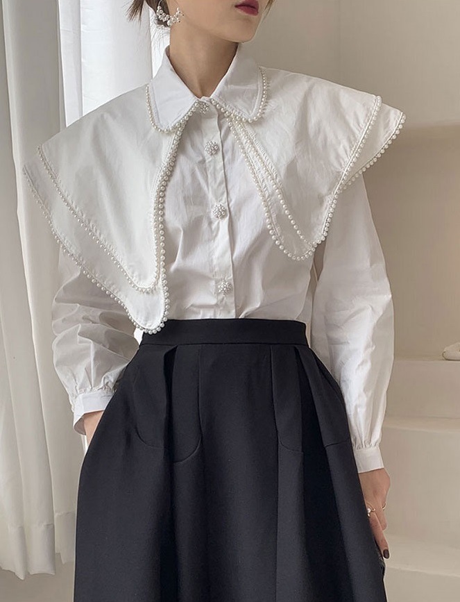 レディース 2層ビーズビックカラーブラウス ビーズネック フリルブラウス 長袖 ブラウス シャツ 大人可愛い ママコーデ ママファッション 韓国系 オルチャン 人気 トレンド 新作 レディース 2層ビーズビックカラーブラウス ビーズネック フリルブラウス 長袖 ブラウス シャツ 大人可愛い ママコーデ ママファッション 韓国系 オルチャン 人気 トレンド 新作