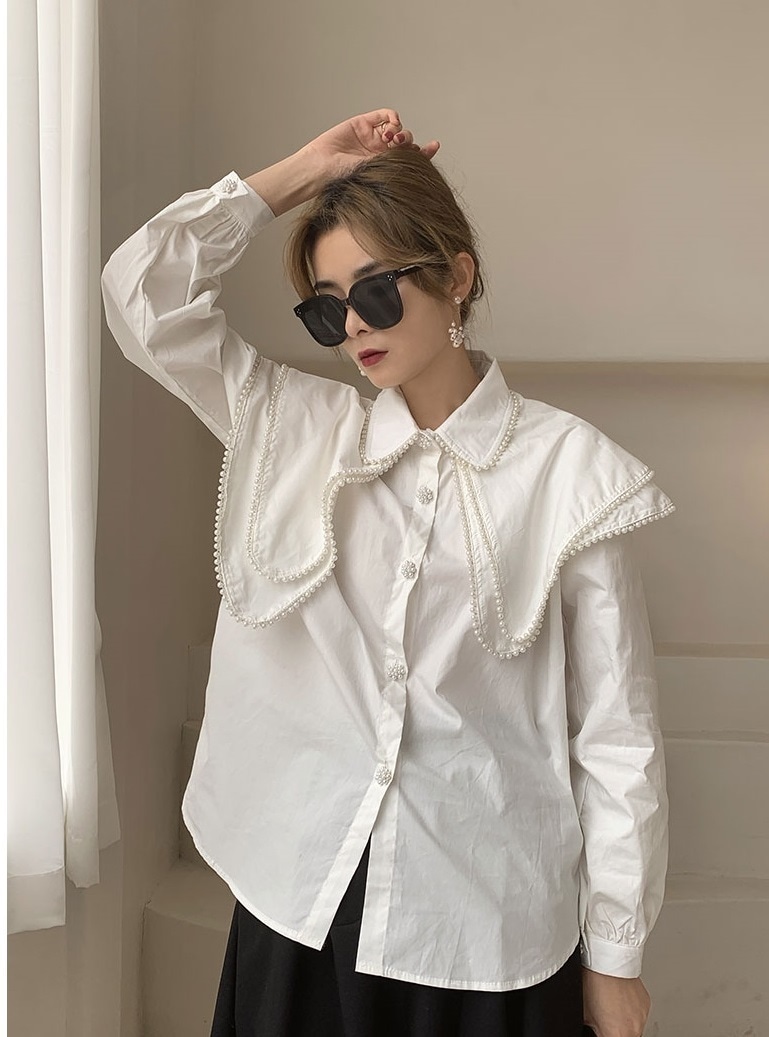 レディース 2層ビーズビックカラーブラウス ビーズネック フリルブラウス 長袖 ブラウス シャツ 大人可愛い ママコーデ ママファッション 韓国系 オルチャン 人気 トレンド 新作 レディース 2層ビーズビックカラーブラウス ビーズネック フリルブラウス 長袖 ブラウス シャツ 大人可愛い ママコーデ ママファッション 韓国系 オルチャン 人気 トレンド 新作