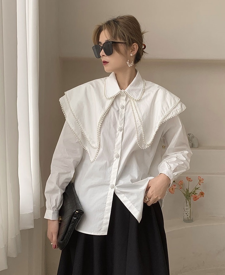 レディース 2層ビーズビックカラーブラウス ビーズネック フリルブラウス 長袖 ブラウス シャツ 大人可愛い ママコーデ ママファッション 韓国系 オルチャン 人気 トレンド 新作 レディース 2層ビーズビックカラーブラウス ビーズネック フリルブラウス 長袖 ブラウス シャツ 大人可愛い ママコーデ ママファッション 韓国系 オルチャン 人気 トレンド 新作