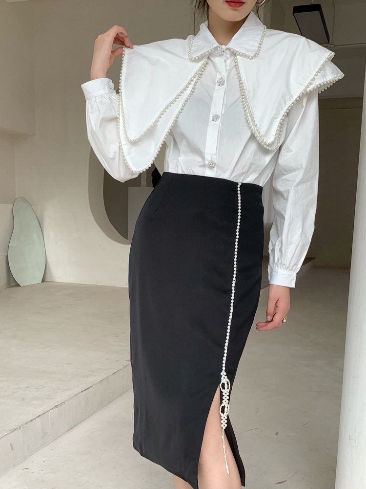 レディース 2層ビーズビックカラーブラウス ビーズネック フリルブラウス 長袖 ブラウス シャツ 大人可愛い ママコーデ ママファッション 韓国系 オルチャン 人気 トレンド 新作 レディース 2層ビーズビックカラーブラウス ビーズネック フリルブラウス 長袖 ブラウス シャツ 大人可愛い ママコーデ ママファッション 韓国系 オルチャン 人気 トレンド 新作