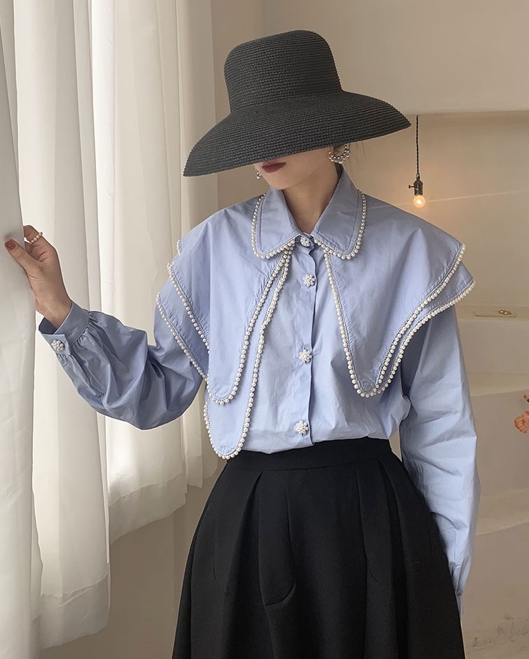 レディース 2層ビーズビックカラーブラウス ビーズネック フリルブラウス 長袖 ブラウス シャツ 大人可愛い ママコーデ ママファッション 韓国系 オルチャン 人気 トレンド 新作 レディース 2層ビーズビックカラーブラウス ビーズネック フリルブラウス 長袖 ブラウス シャツ 大人可愛い ママコーデ ママファッション 韓国系 オルチャン 人気 トレンド 新作