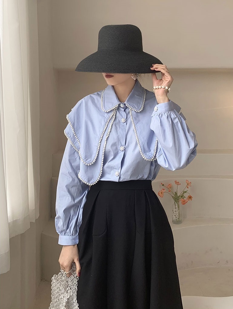 レディース 2層ビーズビックカラーブラウス ビーズネック フリルブラウス 長袖 ブラウス シャツ 大人可愛い ママコーデ ママファッション 韓国系 オルチャン 人気 トレンド 新作 レディース 2層ビーズビックカラーブラウス ビーズネック フリルブラウス 長袖 ブラウス シャツ 大人可愛い ママコーデ ママファッション 韓国系 オルチャン 人気 トレンド 新作