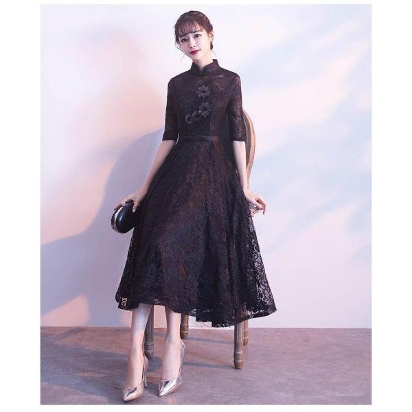 ワンピース ピアノ 演奏会 お呼ばれ 二次会 結婚式 おしゃれ チャイナドレス 袖あり 総レース 黒 膝丈 パーティードレス レディースファッション ワンピース ピアノ 演奏会 お呼ばれ 二次会 結婚式 おしゃれ チャイナドレス 袖あり 総レース 黒 膝丈 パーティードレス レディースファッション