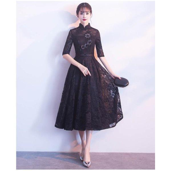 ワンピース ピアノ 演奏会 お呼ばれ 二次会 結婚式 おしゃれ チャイナドレス 袖あり 総レース 黒 膝丈 パーティードレス レディースファッション ワンピース ピアノ 演奏会 お呼ばれ 二次会 結婚式 おしゃれ チャイナドレス 袖あり 総レース 黒 膝丈 パーティードレス レディースファッション