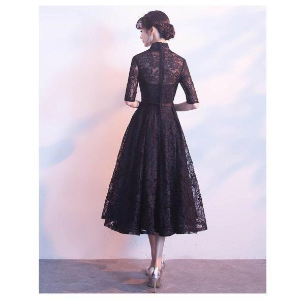 ワンピース ピアノ 演奏会 お呼ばれ 二次会 結婚式 おしゃれ チャイナドレス 袖あり 総レース 黒 膝丈 パーティードレス レディースファッション ワンピース ピアノ 演奏会 お呼ばれ 二次会 結婚式 おしゃれ チャイナドレス 袖あり 総レース 黒 膝丈 パーティードレス レディースファッション