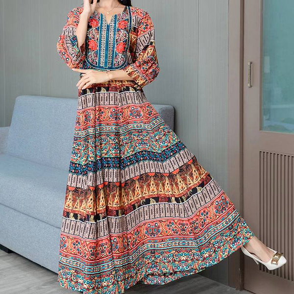 Qoo10] インドパキスタン女性伝統的な柄ワンピース