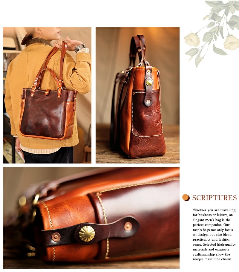 J.K.T 本革 手提げバッグ ビジネスバッグ トートバッグ レザーバッグ 肩掛け トート 2way メンズ 自立 大容量 出張 大きめ 鞄 レザー A4 pc収納 人気 通勤 通学 ギフト プ