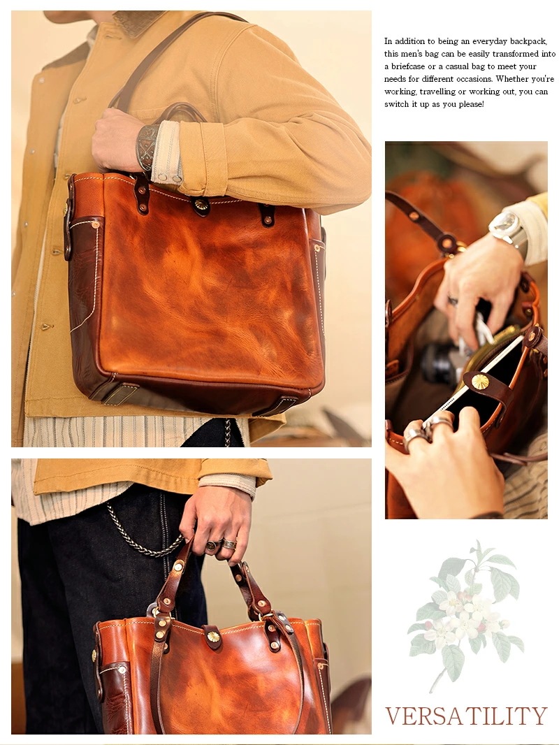 J.K.T 本革 手提げバッグ ビジネスバッグ トートバッグ レザーバッグ 肩掛け トート 2way メンズ 自立 大容量 出張 大きめ 鞄 レザー A4 pc収納 人気 通勤 通学 ギフト プ