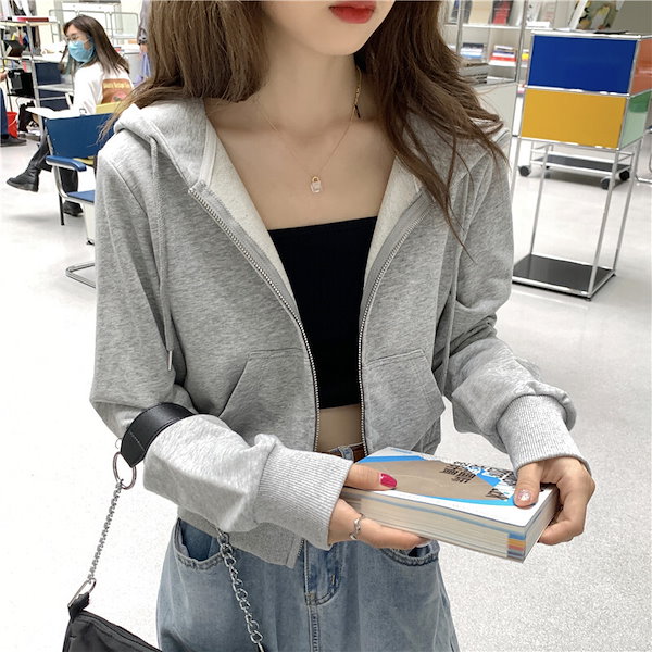 Qoo10] ショート丈パーカー トップス フーディー