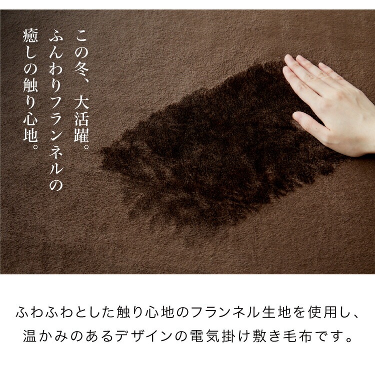 フランネル掛敷電気毛布 ダブル 洗える 電気毛布 抗菌 防臭 防ダニ 本体丸洗い 室温センサー ダニ退治 ブラウン 掛け敷き