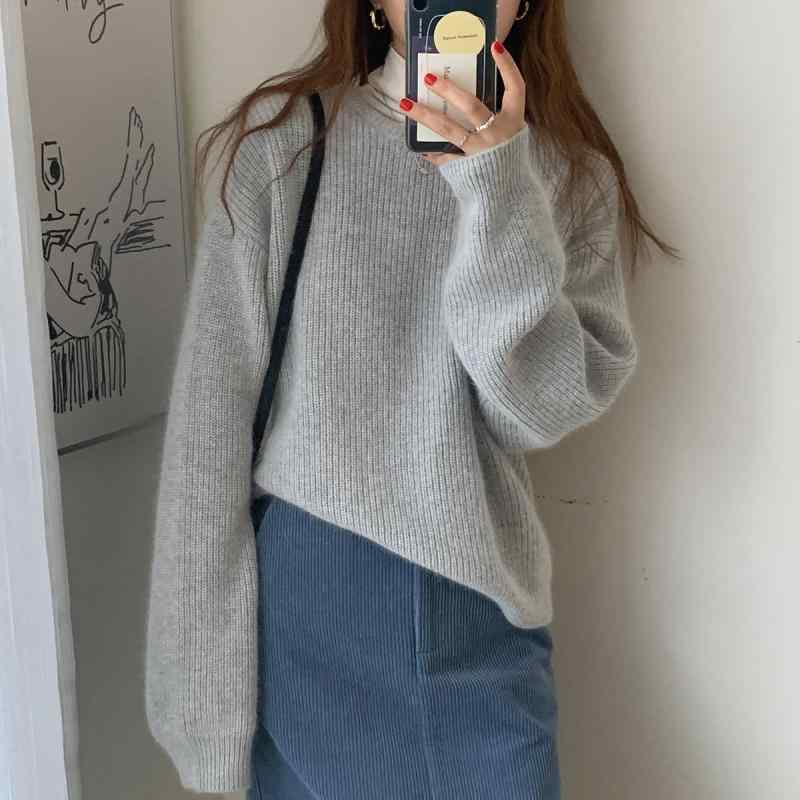 ファッション 服 オシャレ カワイイ シンプル 大カワイイ サイズ 婦服 ソフト ラウンドネック セーター プルオーバー ニットアウター ス レイヤー トップス 秋