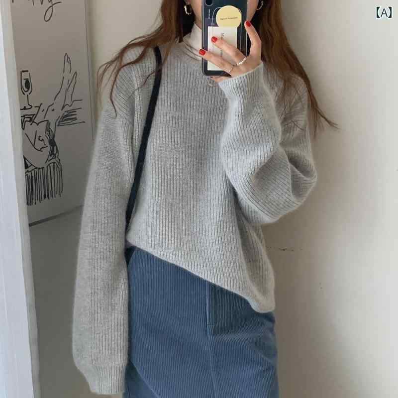 ファッション 服 オシャレ カワイイ シンプル 大カワイイ サイズ 婦服 ソフト ラウンドネック セーター プルオーバー ニットアウター ス レイヤー トップス 秋