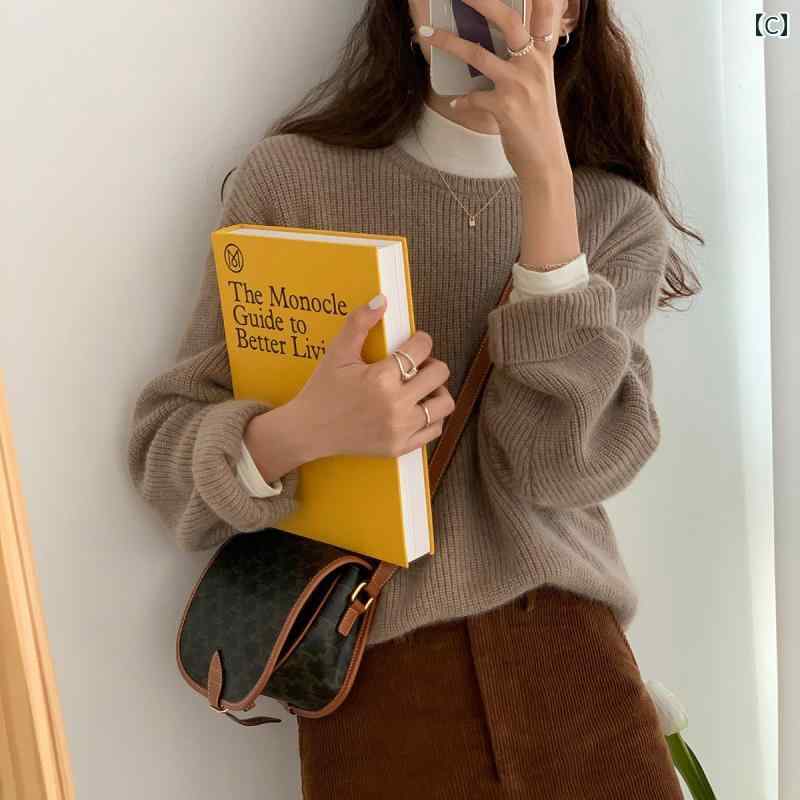 ファッション 服 オシャレ カワイイ シンプル 大カワイイ サイズ 婦服 ソフト ラウンドネック セーター プルオーバー ニットアウター ス レイヤー トップス 秋