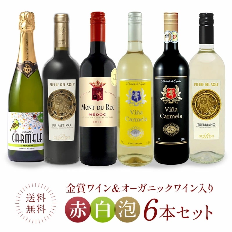 厳選 赤白泡 6本 ワインセット 金賞ボルドー ＆ オーガニックワイン 入り【5営業日以内に出荷】[W] [WT26] 母の日 父の日 ギフト