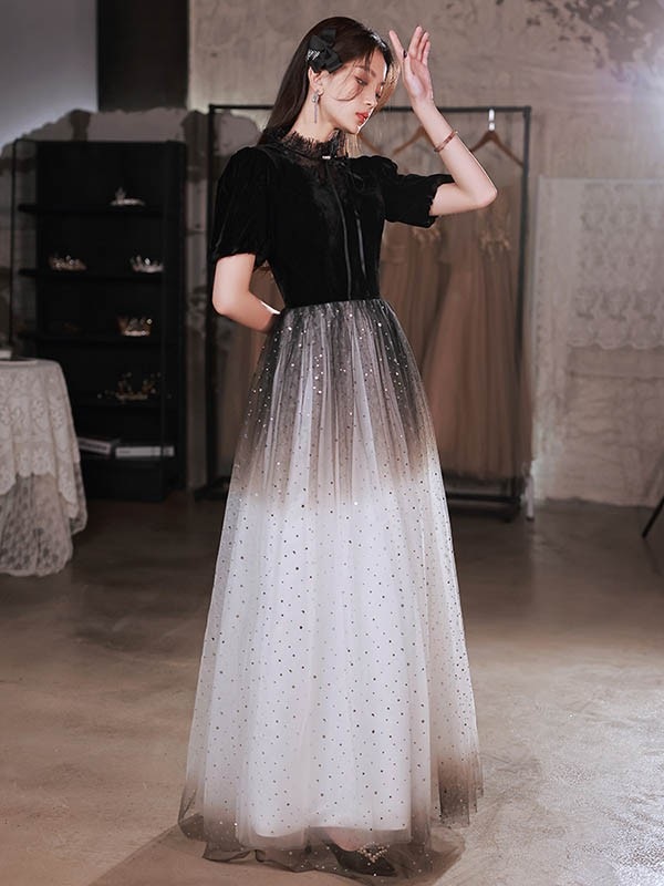 ドレス 大人 ピアノ 発表会 ロングドレス 演奏会 結婚式 母親 ドレス ピアノ発表会 黒 袖付き ロング パーティードレス キラキラ ブラック 半袖 長袖 成人式 同窓会 Aライン ステージドレス