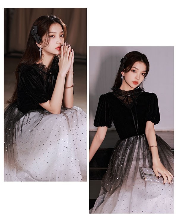 ドレス 大人 ピアノ 発表会 ロングドレス 演奏会 結婚式 母親 ドレス ピアノ発表会 黒 袖付き ロング パーティードレス キラキラ ブラック 半袖 長袖 成人式 同窓会 Aライン ステージドレス