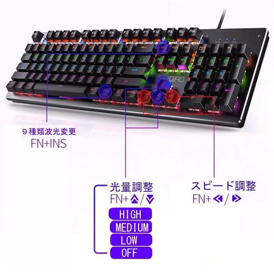 [10月推奨/20%OFF]キーボード 青軸キーボード 送料無料 マウス ゲーミングマウスセット ゲーミングキーボード 英字配列_5
