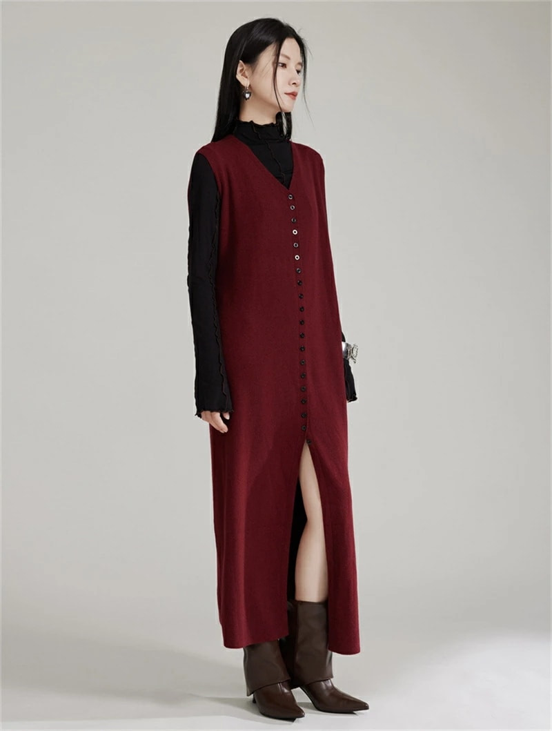 ノースリーブ ワンピース 秋冬 ニット ロングワンピース ニットワンピース v ネック ベスト ロングベスト ロング丈 マキシワンピース 二点 セットアップ 肩掛け 前開き ボタン留め スリット レッ ノースリーブ ワンピース 秋冬 ニット ロングワンピース ニットワンピース v ネック ベスト ロングベスト ロング丈 マキシワンピース 二点 セットアップ 肩掛け 前開き ボタン留め スリット レッ
