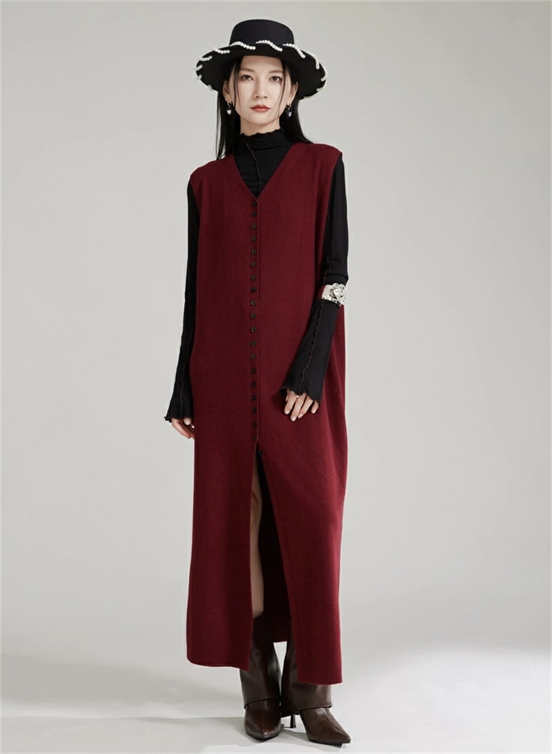 ノースリーブ ワンピース 秋冬 ニット ロングワンピース ニットワンピース v ネック ベスト ロングベスト ロング丈 マキシワンピース 二点 セットアップ 肩掛け 前開き ボタン留め スリット レッ ノースリーブ ワンピース 秋冬 ニット ロングワンピース ニットワンピース v ネック ベスト ロングベスト ロング丈 マキシワンピース 二点 セットアップ 肩掛け 前開き ボタン留め スリット レッ
