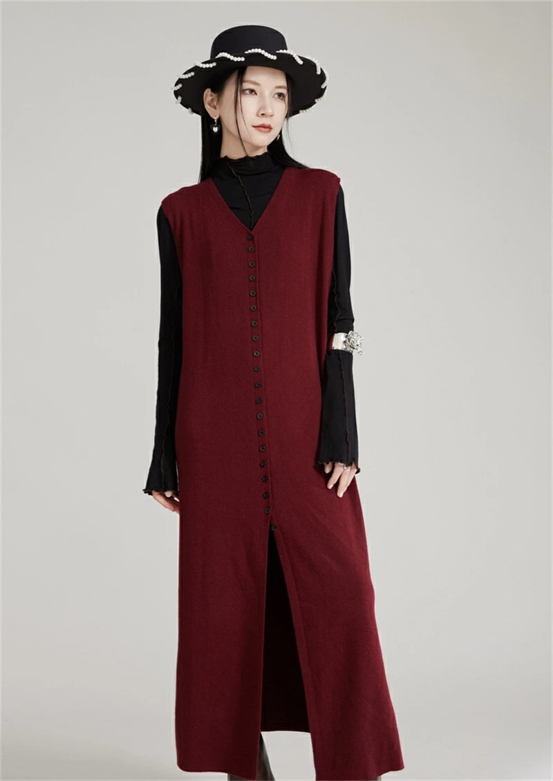 ノースリーブ ワンピース 秋冬 ニット ロングワンピース ニットワンピース v ネック ベスト ロングベスト ロング丈 マキシワンピース 二点 セットアップ 肩掛け 前開き ボタン留め スリット レッ ノースリーブ ワンピース 秋冬 ニット ロングワンピース ニットワンピース v ネック ベスト ロングベスト ロング丈 マキシワンピース 二点 セットアップ 肩掛け 前開き ボタン留め スリット レッ