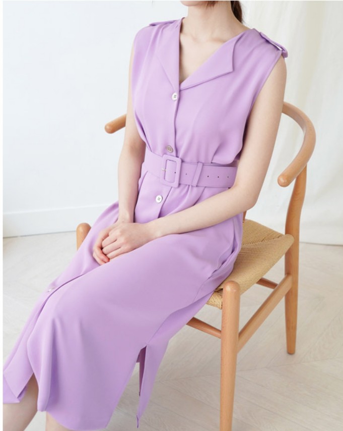 [K Fashion 2019 S/S] Belt Sleeveless Dress ベルトノースリーブワンピース-3colors