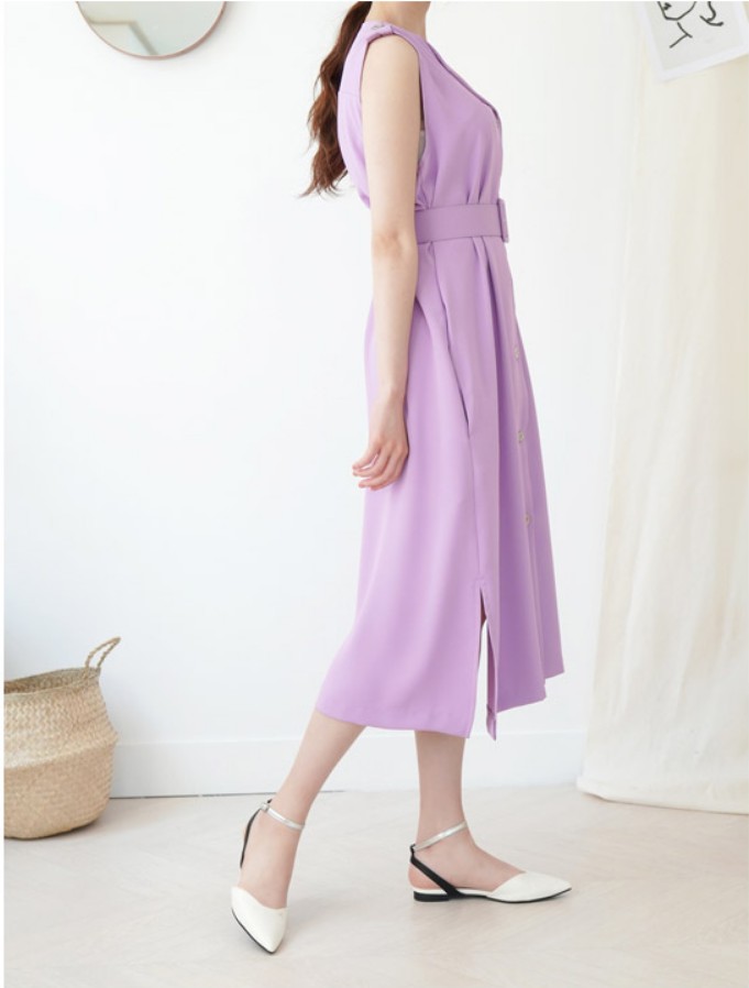 [K Fashion 2019 S/S] Belt Sleeveless Dress ベルトノースリーブワンピース-3colors