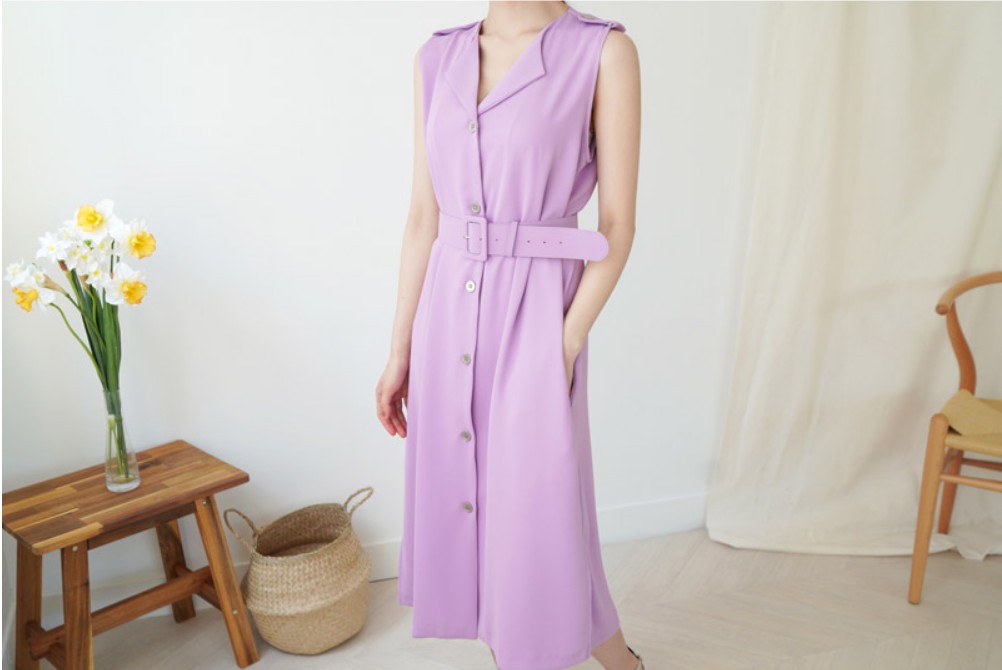 [K Fashion 2019 S/S] Belt Sleeveless Dress ベルトノースリーブワンピース-3colors