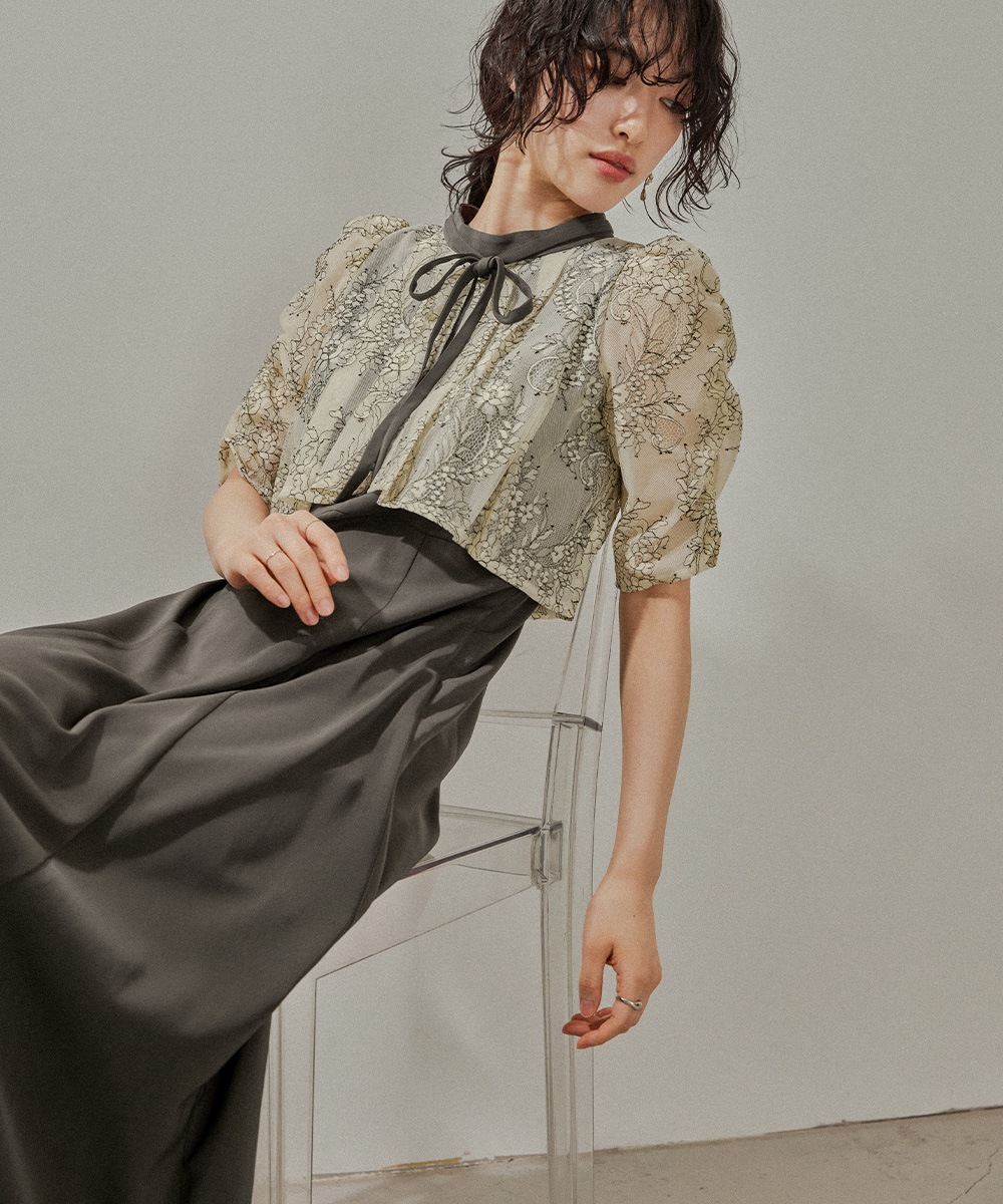 レースブラウスドッキングドレス パーティードレス 結婚式 ワンピース ハイネック リボン ボリューム袖 切り替え フレア フェミニン 可愛い お呼ばれ パーティー 二次会 披露宴 謝恩会 成人式 レースブラウスドッキングドレス パーティードレス 結婚式 ワンピース ハイネック リボン ボリューム袖 切り替え フレア フェミニン 可愛い お呼ばれ パーティー 二次会 披露宴 謝恩会 成人式