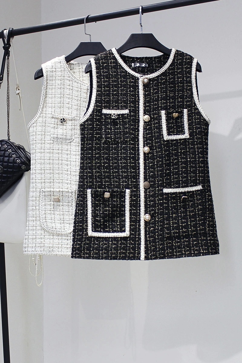 【即納】カジュアル エレガント ツイード 今季も大流行 通勤 ベスト 【即納】カジュアル エレガント ツイード 今季も大流行 通勤 ベスト