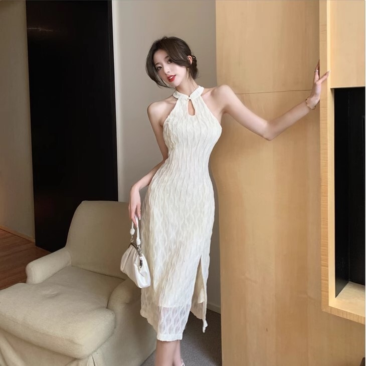 ワンピース パーティードレス 二次会ドレス イブニングドレス チャイナドレス ワンピドレス ロング丈 ホルターネック スリット かわいい 大人可愛い きれいめ カジュアル 大人 上品 おしゃれ お洒落