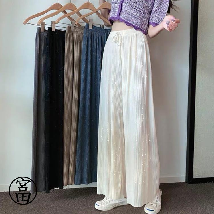 【超お得1つ買うと10個もらえる】裁断可 ワイドパンツ レディース ストレート ロングパンツ キラキラ 輝く ゆったり ウエストゴム 女性 カジュアルパンツ 春 夏 秋 長ズボン お洒 【超お得1つ買うと10個もらえる】裁断可 ワイドパンツ レディース ストレート ロングパンツ キラキラ 輝く ゆったり ウエストゴム 女性 カジュアルパンツ 春 夏 秋 長ズボン お洒
