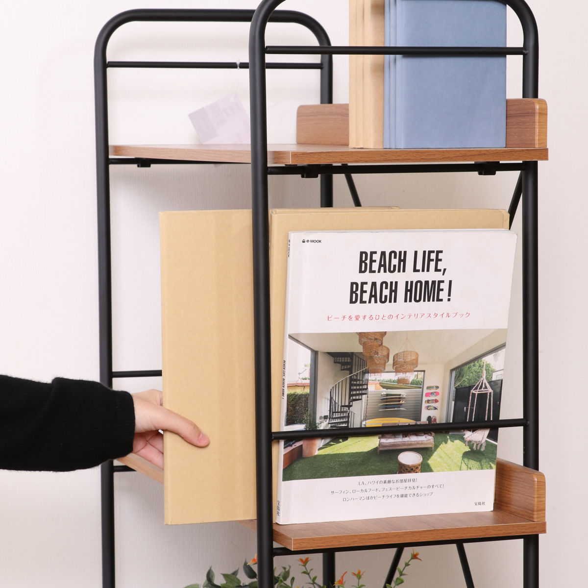 オープンシェルフ 幅71cm 4段 ブルックリン調 スチールラック 本棚 ラック シェルフ 飾り棚 ディスプレイ オープンラック 収納棚 収納 収納ラック 棚 木目 スチール ブルックリン