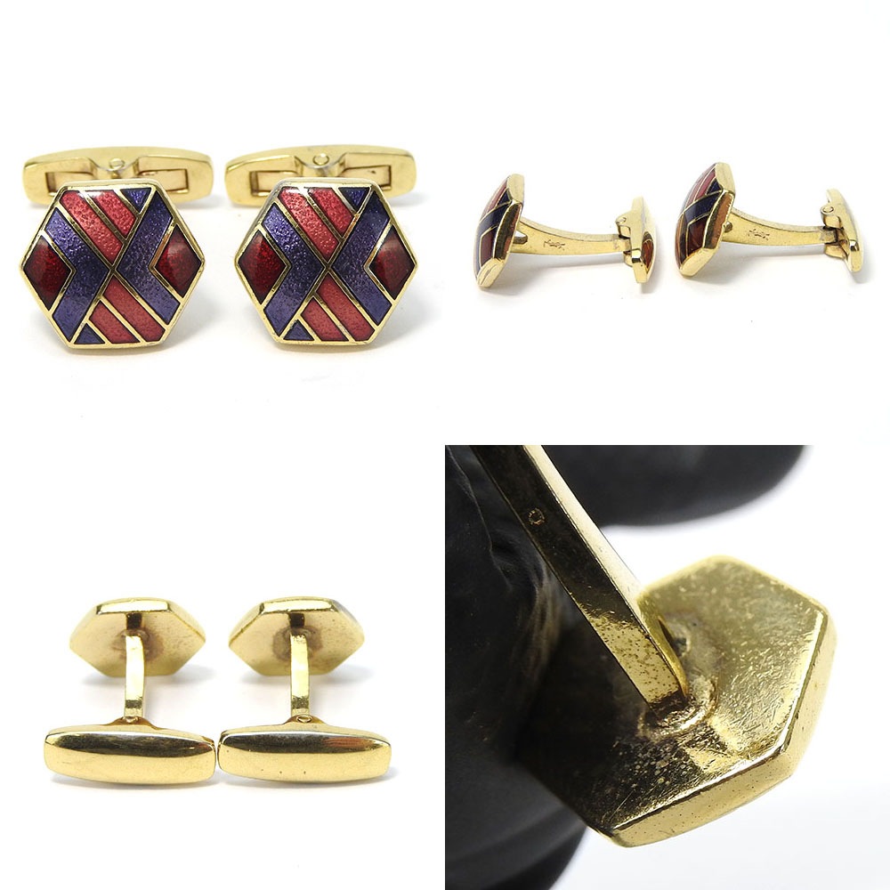 中古 イヴサンローラン カフリンクス カフス ボタン メッキ ゴールド パープル系 アクセサリー小物 大人 スーツ おしゃれ メンズ 男性 ビジネス YSL Yves Saint Laurent ac