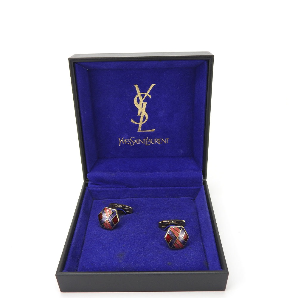 中古 イヴサンローラン カフリンクス カフス ボタン メッキ ゴールド パープル系 アクセサリー小物 大人 スーツ おしゃれ メンズ 男性 ビジネス YSL Yves Saint Laurent ac