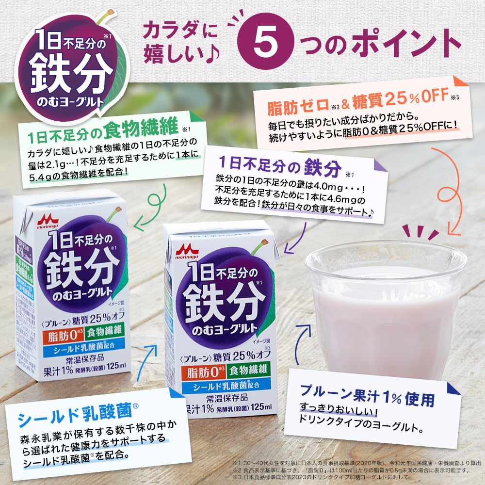 森永 1日不足分の鉄分 のむヨーグルト プルーン 125ml 【常温保存品 鉄分 食物繊維 乳酸菌配合】×24本 森永 1日不足分の鉄分 のむヨーグルト プルーン 125ml 【常温保存品 鉄分 食物繊維 乳酸菌配合】×24本
